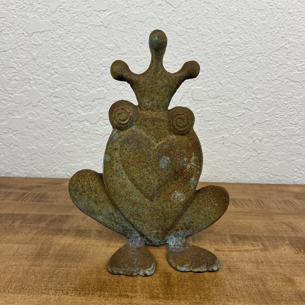 Vintage Rustic Frog Prince W/ Crown Cast Iron Doorstop Wedge - Picture 1 of 10